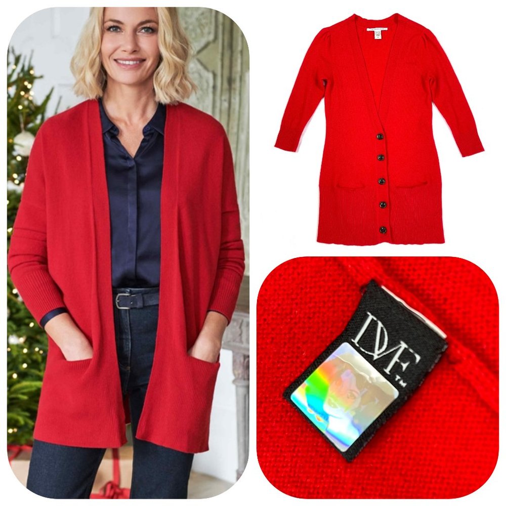 COPY - Auc DVF Red cashmere  button up stretch knit, long cardigan
